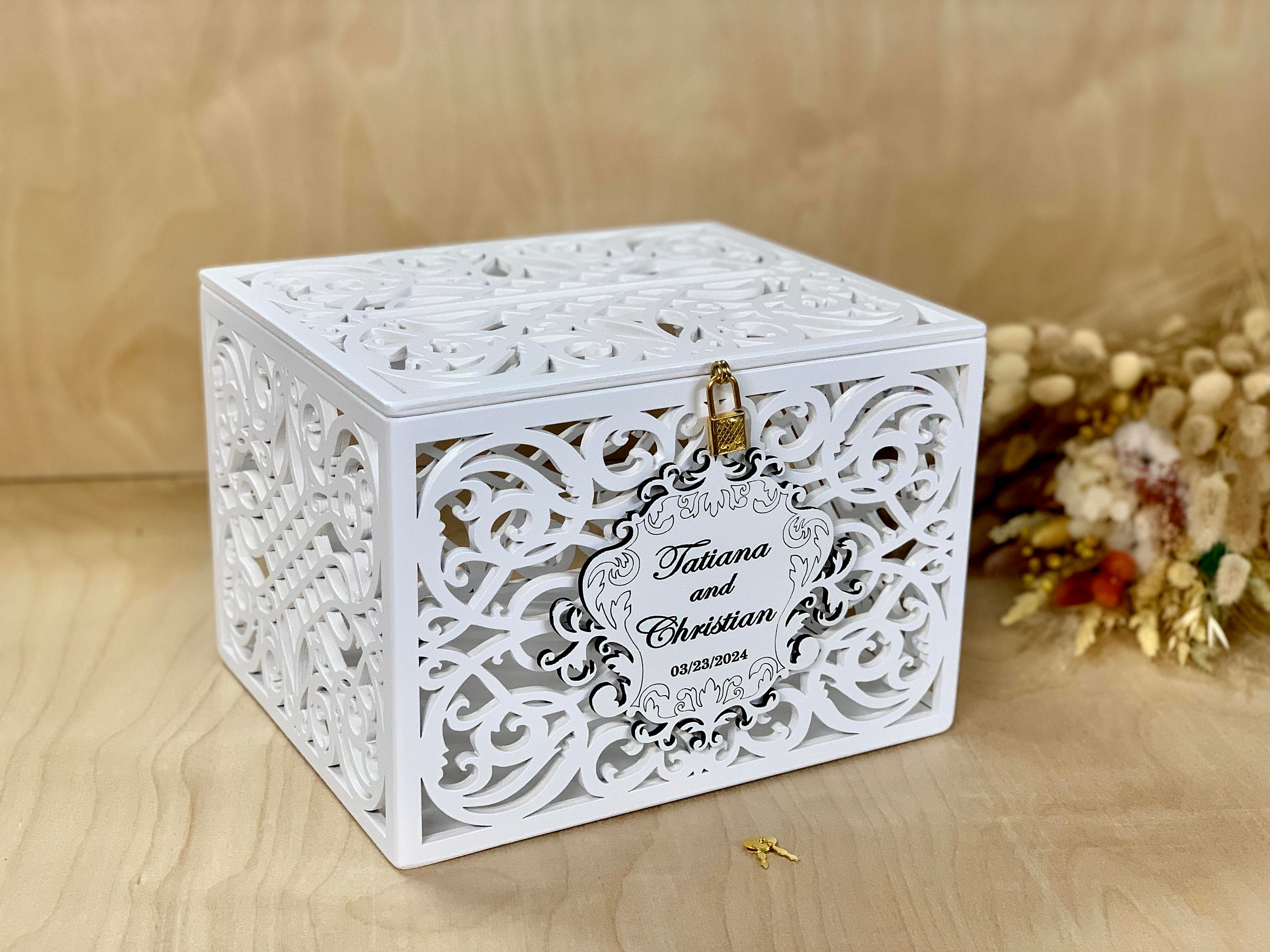 Personalized Wedding Card Box With Slot Lock Wedding Money Box Rustic ...