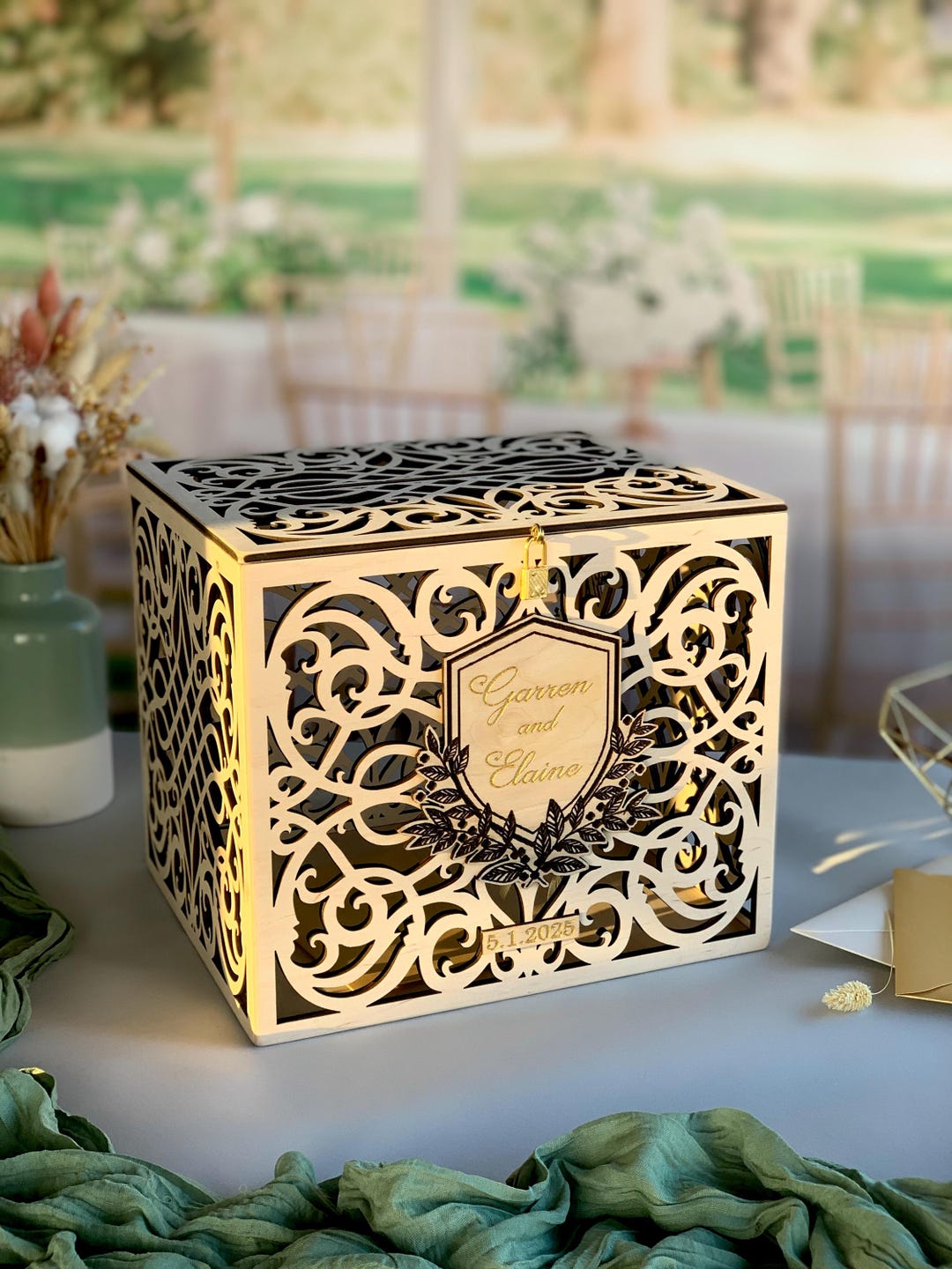 Personalized Wedding Card Box With Slot Lock Wedding Money Box Rustic ...