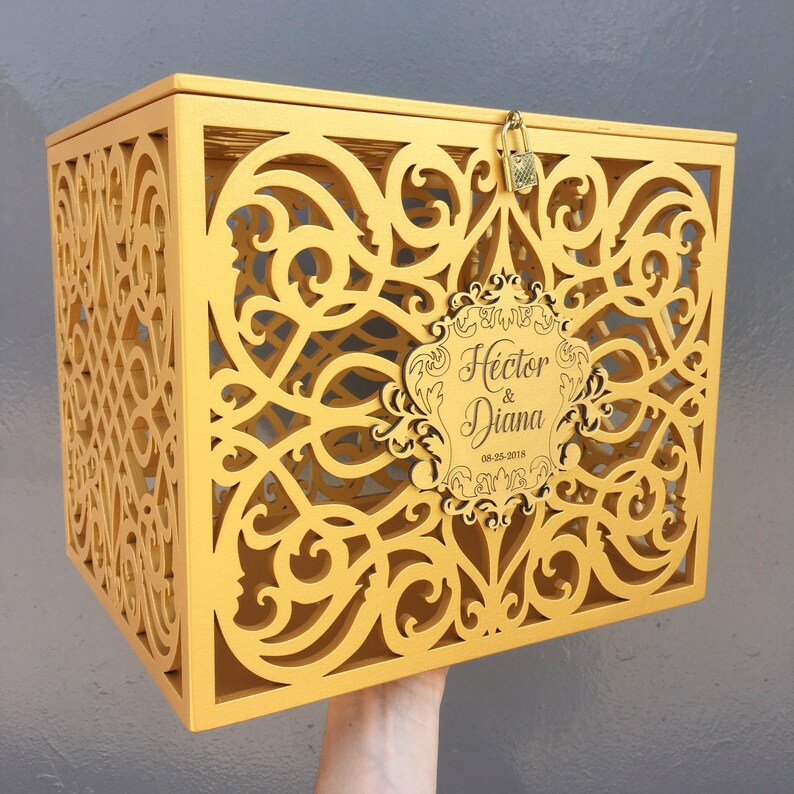 Personalized Wedding Card Box With Slot Lock Wedding Money Box Etsy