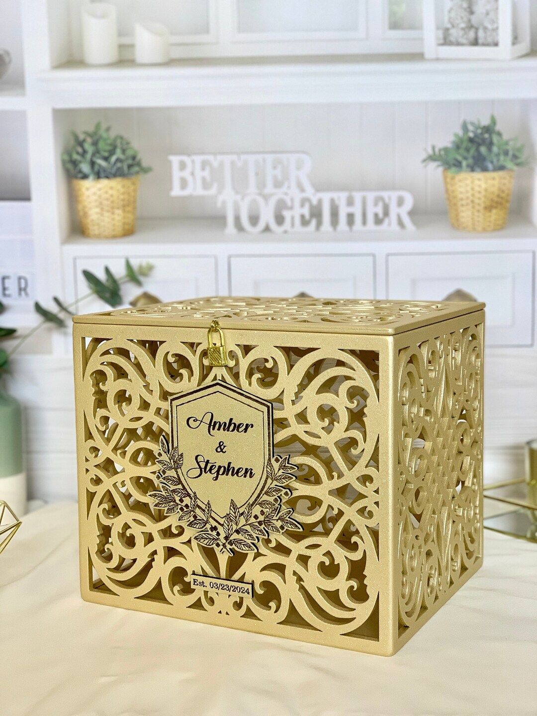 Wedding Card Box With Slot Lock Wedding Money Box Rustic Card Box ...