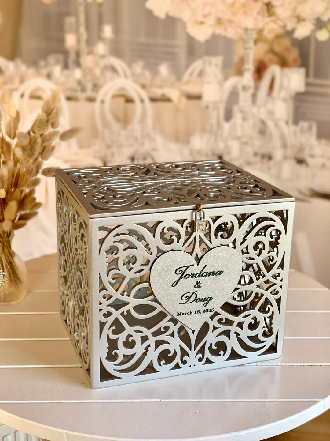 Card Box With Slot Lock Wedding Money Box Rustic Card Box Lockable Card ...