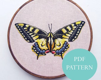 Yellow Butterfly PDF Digital Instant Download Pattern/ Embroidery Tutorial/ Hand Embroidery/ Georgie K Emery