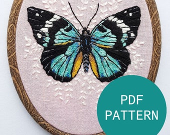 Blue Butterfly PDF Embroidery Pattern// Instant Digital Download// DIY// Craft// Tutorial// File/ Hand Embroidery/Georgie K Emery