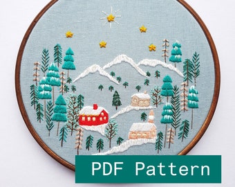 Snowy Village 2 PDF Embroidery Pattern// Instant Digital Download// Pattern// DIY// Craft// Tutorial/ File/ Hand Embroidery/Georgie K Emery