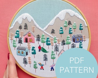 Snowy Scene PDF Digital Instant Download Pattern/ Embroidery Tutorial/ Georgie K Emery