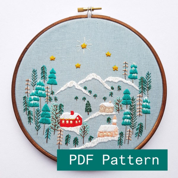 Snowy Village 2 PDF Embroidery Pattern// Instant Digital Download// Pattern// DIY// Craft// Tutorial/ File/ Hand Embroidery/Georgie K Emery