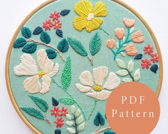 Summer Blooms PDF Embroidery Pattern// Instant Digital Download// Pattern// DIY// Craft// Tutorial// File// Hand Embroidery/ Georgie K Emery