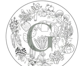 Modèle de potager. Modèle de broderie et coloriage. Téléchargement numérique instantané PDF