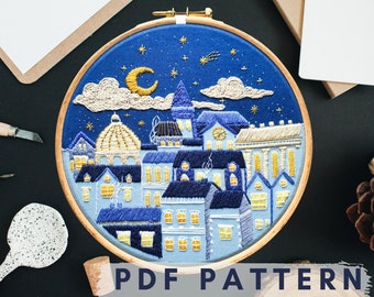 Winter Nights PDF Embroidery Pattern// Instant Digital Download// Pattern// DIY// Craft// Tutorial// File// Hand Embroidery/Georgie K Emery