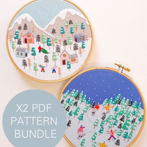 Christmas Scenes - Ski Slope & Alpine Scene Pattern Bundle PDF Digital Instant Download Pattern/ Embroidery Tutorial/ Georgie K Emery
