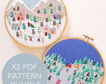 Christmas Scenes - Ski Slope & Alpine Scene Pattern Bundle PDF Digital Instant Download Pattern/ Embroidery Tutorial/ Georgie K Emery