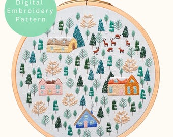 Woodland Embroidery Pattern: Winter Scene (PDF Pattern)
