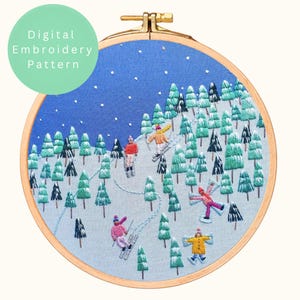 Ski Slope Scene Embroidery Pattern: Winter DIY Project (PDF Pattern)