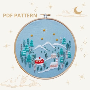 Snowy Village 2 PDF Embroidery Pattern// Instant Digital Download// Pattern// DIY// Craft// Tutorial/ File/ Hand Embroidery/Georgie K Emery