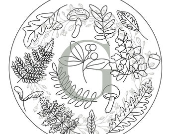 Autumn Leaves Template. Embroidery template and coloring page. PDF instant digital download