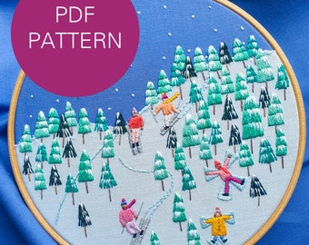 Ski Slope Scene PDF Embroidery Pattern/ Instant Digital Download/ Pattern// Tutorial// File/ DIY/ Craft/ Hand Embroidery/ Georgie K Emery