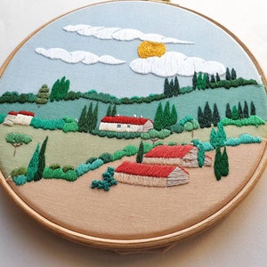 Paysage italien Broderie à la main encadrée dans un cerceau de broderie de 7 image 4