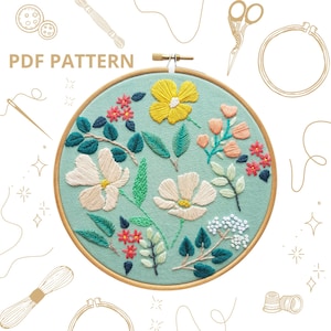 Summer Blooms PDF Embroidery Pattern// Instant Digital Download// Pattern// DIY// Craft// Tutorial// File// Hand Embroidery/ Georgie K Emery