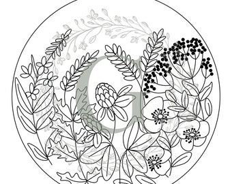 Autumn Flowers Template. Embroidery template and coloring page. PDF instant digital download