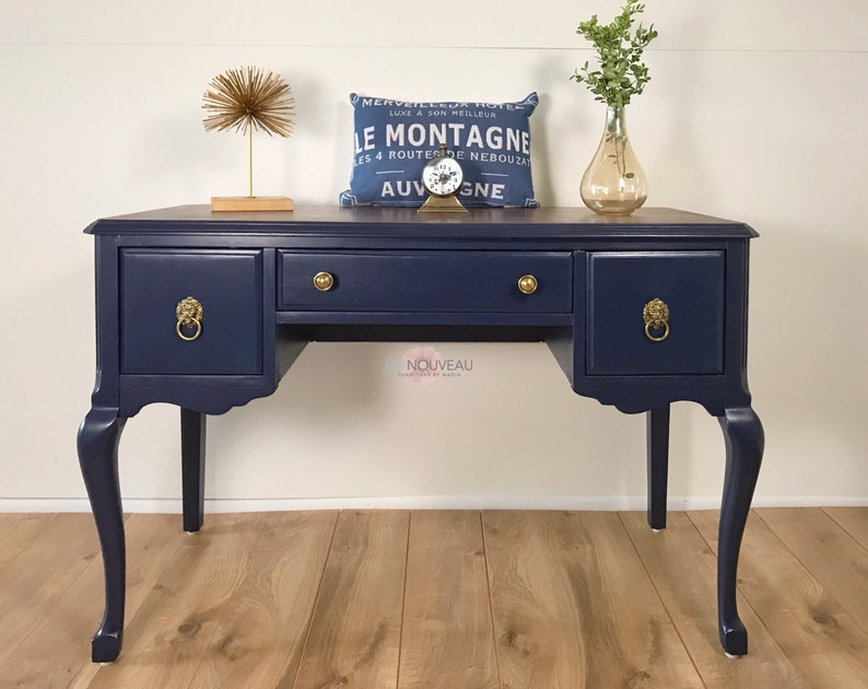 Sample Only Sold Desk Vintage Writing Coastal Furniture Navy Blue Furni