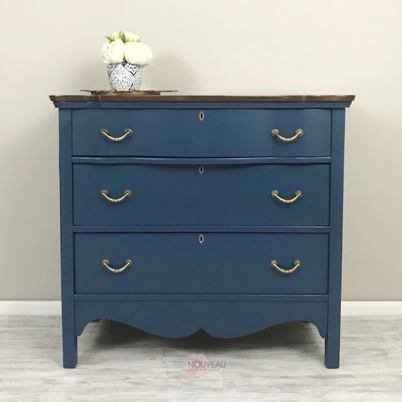 Sample Only Sold Vintage Dresser Antique Furniture Chest Of Drawers Dark Blue Dresser Painted Furniture Home Decor Bedroom Decor C