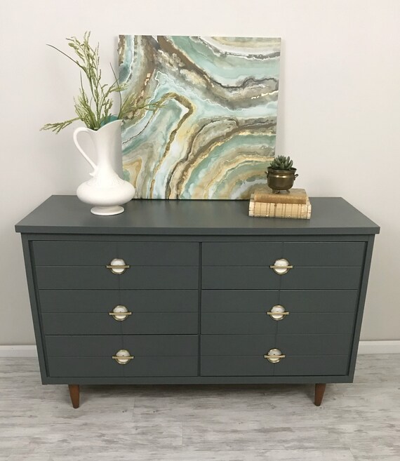 Sample Sold Mid Century Modern Dresser Mcm Furniture Gray Living Room Furniture Bedroom Dresser Chest Of Drawers Painted Furniture