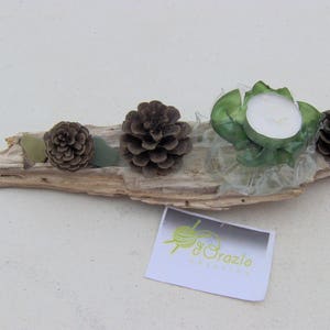 TABLE CENTERPIECE, driftwood candle, pinecones and floated image 1