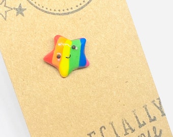 Especially for you! Star multicoloured rainbow kawaii face pin badge, pride flag rainbow, be proud gift