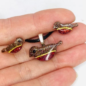 Robin red breast glitter christamas earrings and necklace jewellry set gifts for her, stocking filler