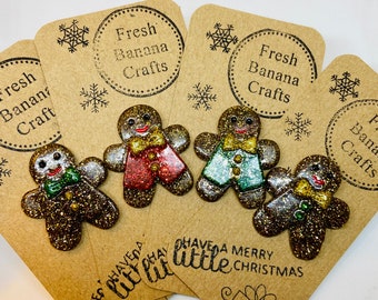 Christmas gingerbread man,  glitter pin badge, Xmas Brooch, secret Santa, stocking filler