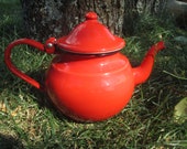 Enamel tea pot, Small teapot, Vintage coffee pot, Tourist teapot, Enamelled pitcher, Rustic kitchen decor, Retro tea kettle, Country decor