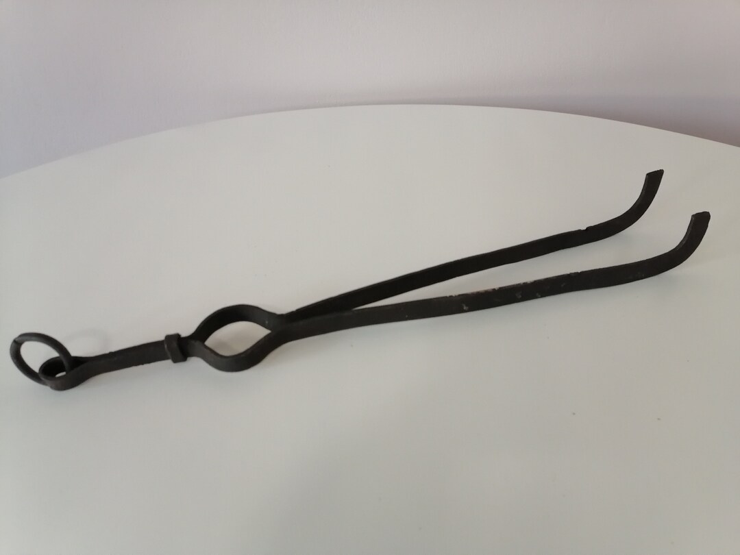 Antique Fire Tongs, Iron Hammered Tongs, Fireplace Tool, Metal Fire