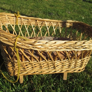 Vintage doll cradle, Wicker baby doll basket, Wood doll basket, Crib Basinet, Gift for girl, Wicker toy, Children gift, Dollhouse accessory