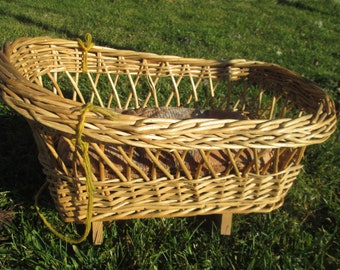 Vintage doll cradle, Wicker baby doll basket, Wood doll basket, Crib Basinet, Gift for girl, Wicker toy, Children gift, Dollhouse accessory