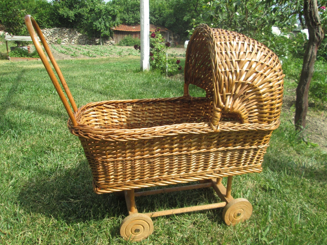 Vintage Doll Pram Wicker Doll's Pram Retro Pram Wooden Etsy