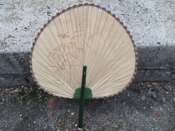 Vintage fan, Straw hand fan, Handmade fan, Round … - image 10