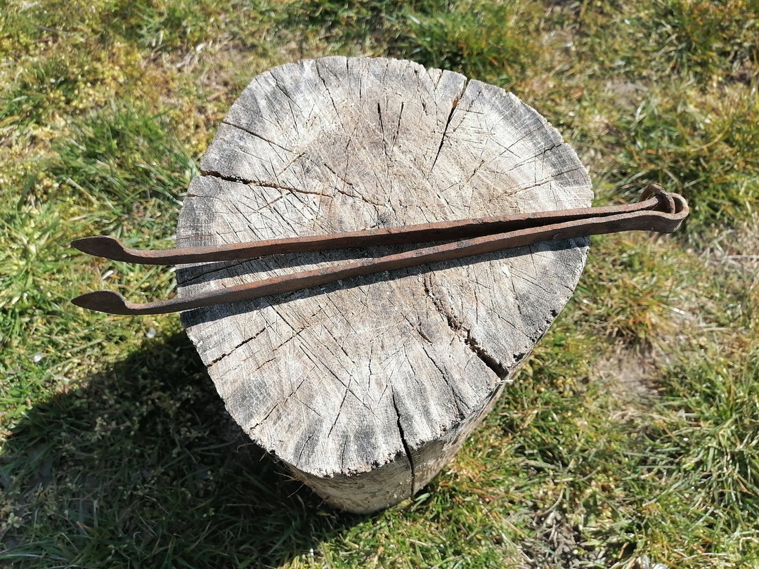 Antique Fire Tongs, Iron Hammered Tongs, Fireplace Tool, Metal Fire