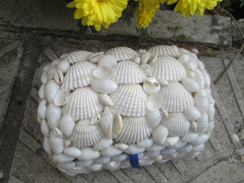 Sea shells box Gift for her Marine motifs Handmade box Nautical decor Jewelry box Box decorated with mussels Vintage Treasures box