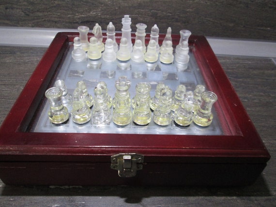 glazen schaak Glazen schaakspel Glazen bord Vintage - Etsy