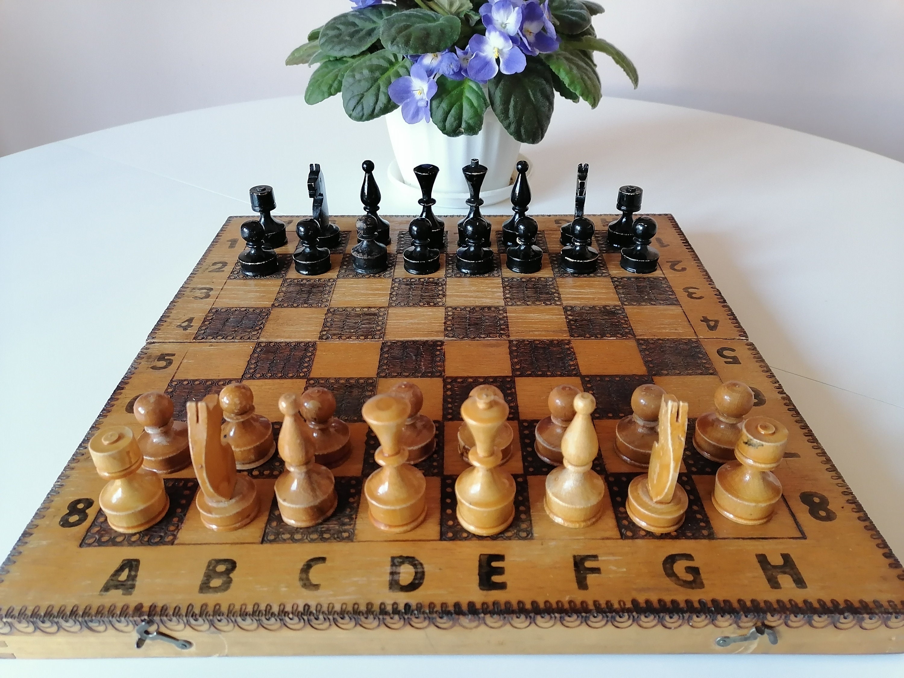 20 Inches Chess Flat Board / Handmade Wooden Chess Set / Large Chess