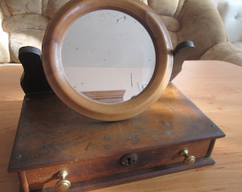Antique wooden cabinet, Wooden cabiner with mirror, Antique jewelery box, Box with mirror, Dressing table, Makeup mirror, Brass handles