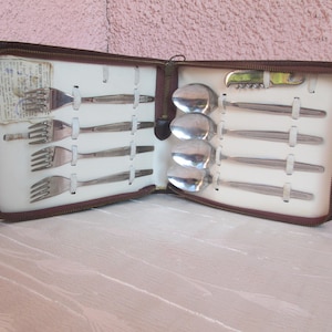 Camping cutlery, Vintage Camping set, Picnic Set,  Boy Scout Set, Vintage cutlery, Kitchen set, Hiking set,  Leather case, Gift idea