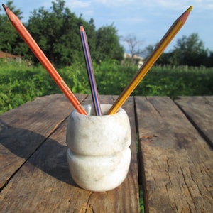 Marble pencil holder, Marble small vase, Vintage pencil holder, Marble pen cup, Office pen holder, Desk pen organizer, Pencil cup holder