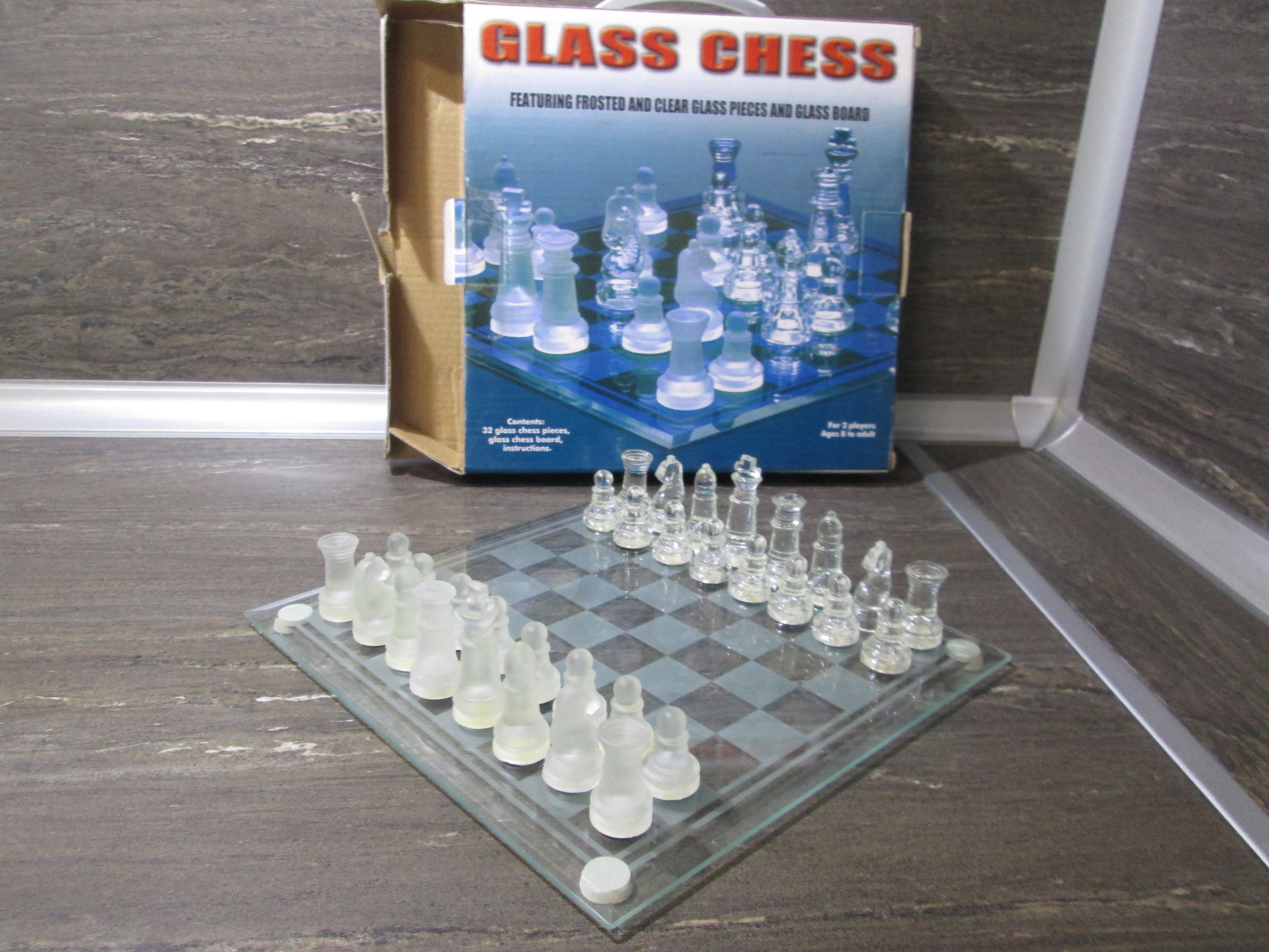 32 Pieces Glass Frosted Traditional Chess Set Board game Best gift in Christmas 