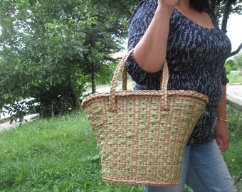 Vintage gewebte Weidentasche: Sommer Strand Tote