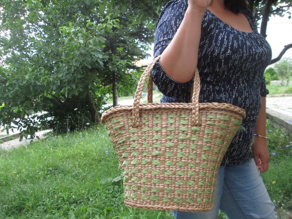 Wicker bag, Woven bag, Vintage handbag, Beach bag… - image 1