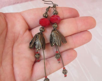 Earrings, Vintage dangle earrings, Vintage earrings, Floral earrings, Handmade earrings, Woman accessory, Women&#39;s jewelery, Тulip shape