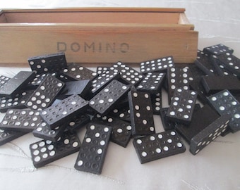 Juego de dominó vintage: juego familiar de 55 piezas en caja de madera