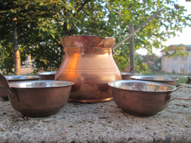 Handmade copper set Copper cups Vintage Turkish coffee set Copper pot Gift idea Turkish coffee pot Coffee cups Copper coffee set
