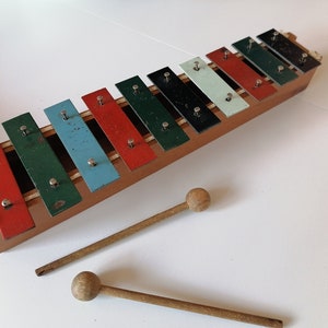Xylophone, Vintage musical toy, Vintage children xylophone, Children music instrument, Metallophone, Chistmas gift, Music toy, Original box